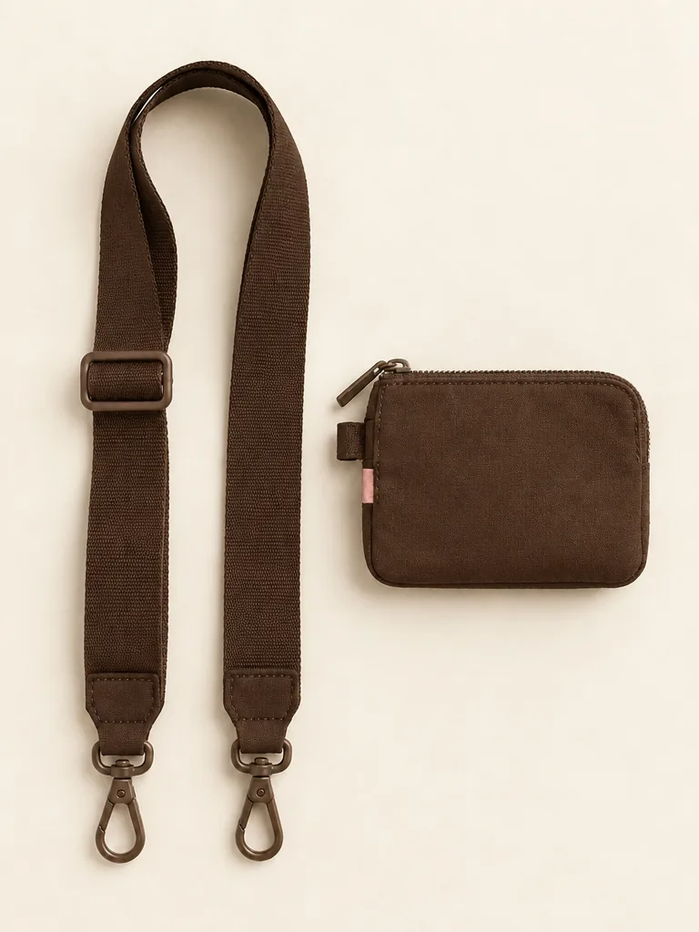 Bag Strap & Mini Pouch Set in Cocoa, front view