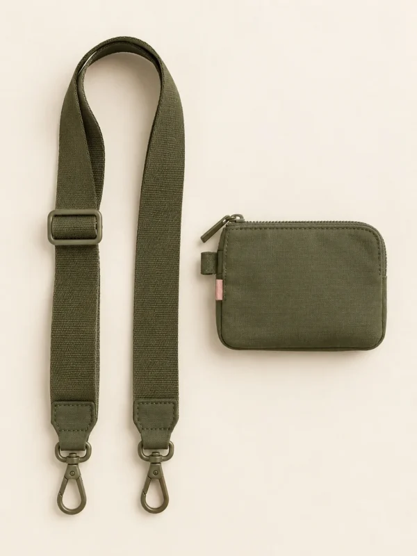 Bag Strap & Mini Pouch Set in Olive, front view