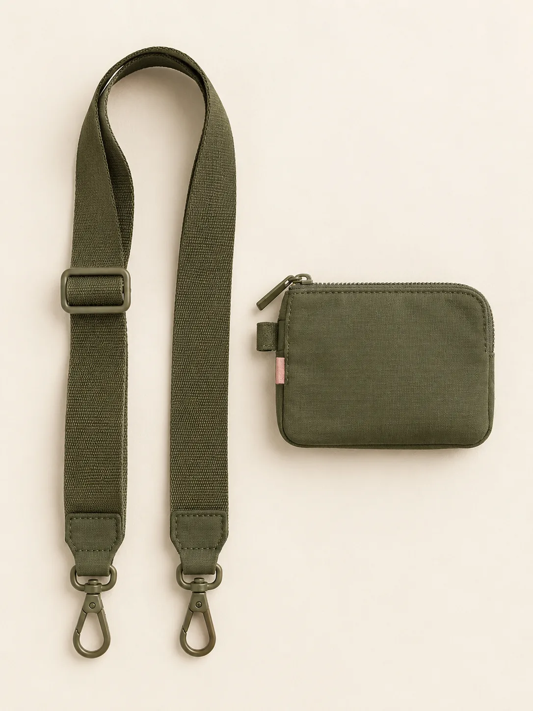 Bag Strap & Mini Pouch Set in Olive, front view
