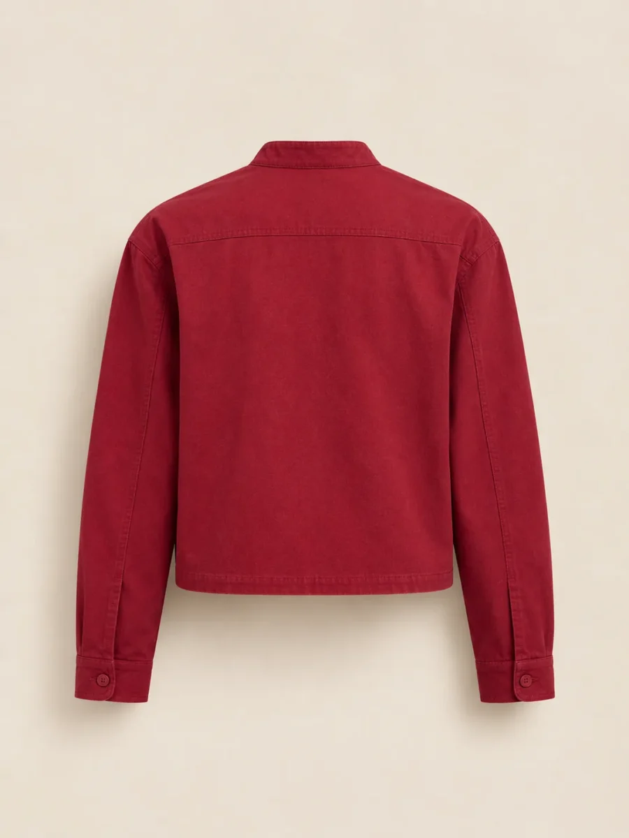 Band Collar Pocket Shirt in Cherry, back view