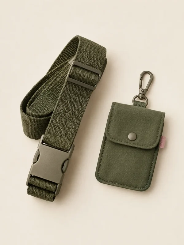 Belt & Card Pouch Set in Olive, front view