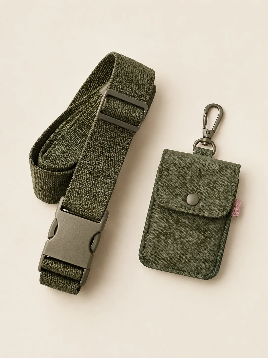 Belt & Card Pouch Set in Olive, front view