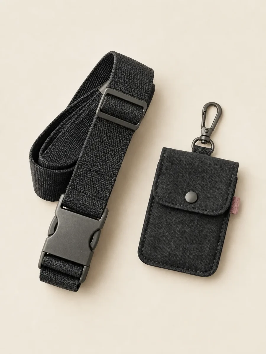 Belt & Card Pouch Set in Washed Black, front view