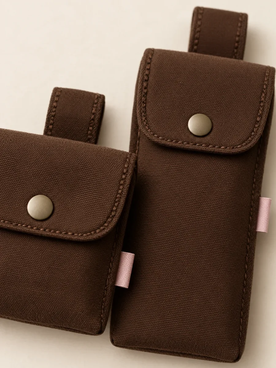 Belt Loop Pouch Pair in Cocoa, close-up of pockets and hardware