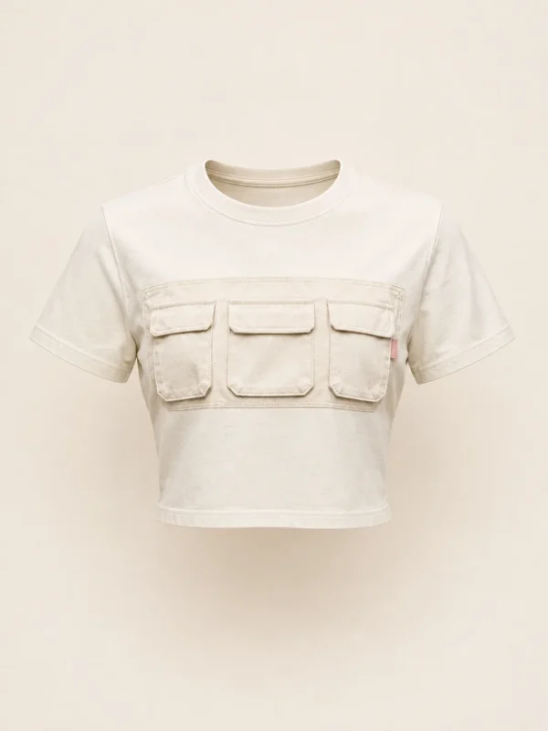 Bib Pocket Tee in Ecru, front view