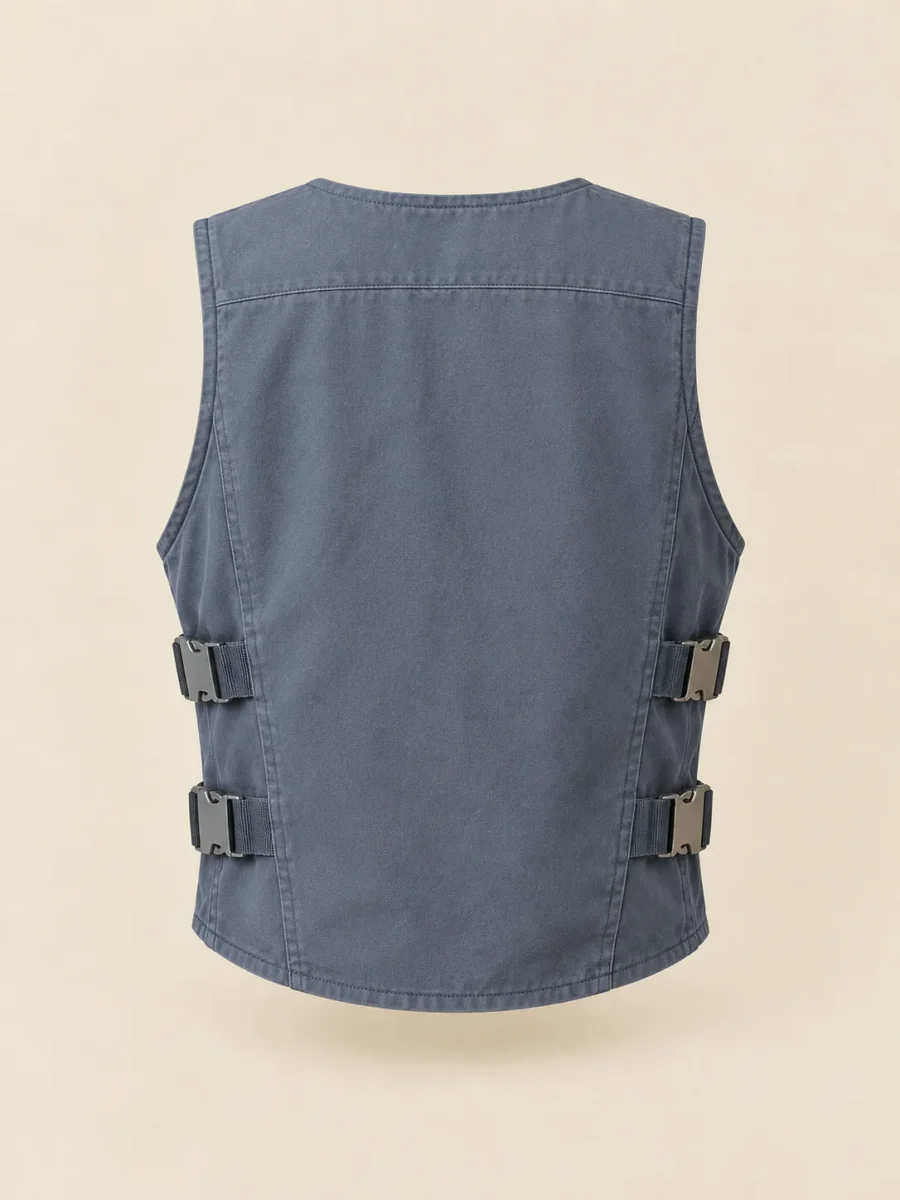 Buckle Wrap Vest in Slate, back view