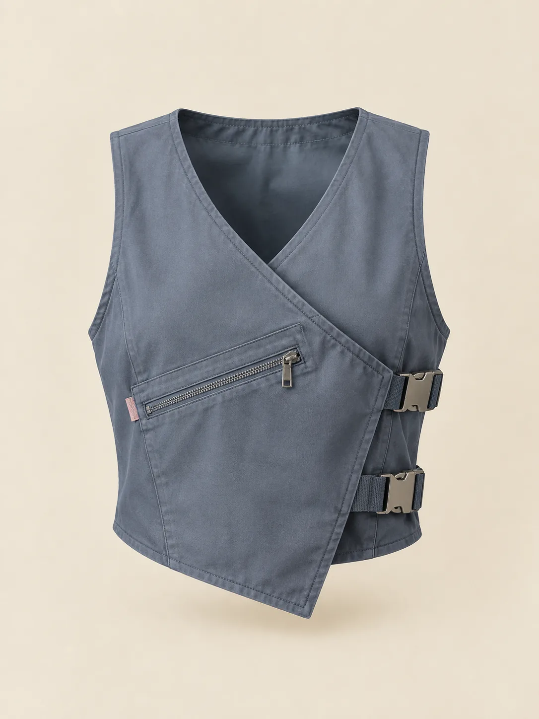 Buckle Wrap Vest in Slate, front view
