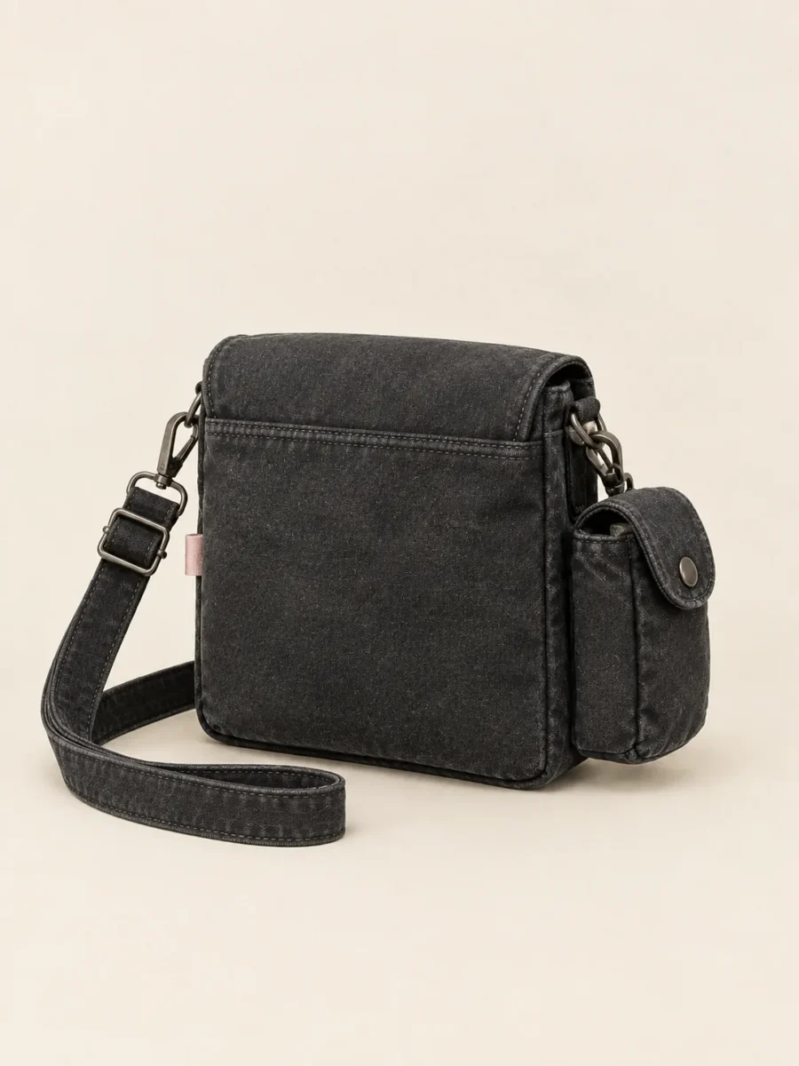 Camera Box Mini Bag in Washed Black, back and side view