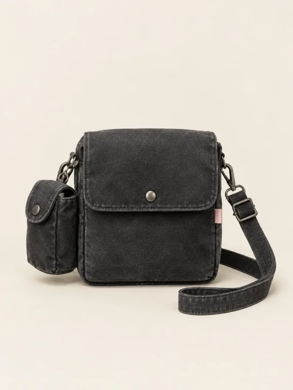 Camera Box Mini Bag in Washed Black, front view