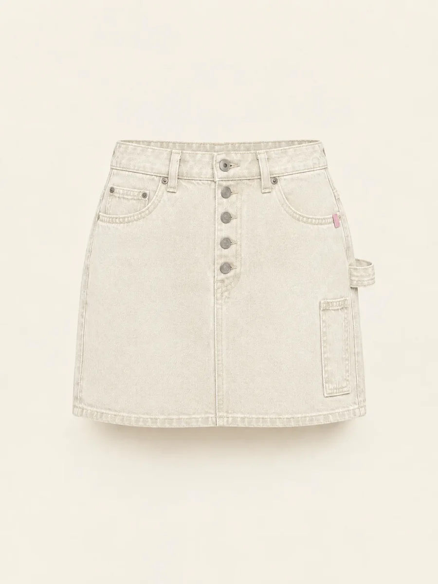 Carpenter Denim Mini in Ecru, front view