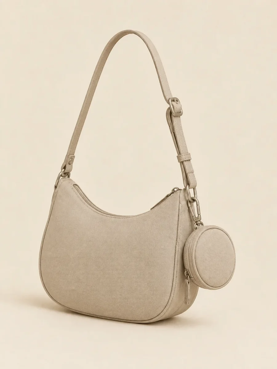 Clip Pouch Duo in Stone, back and side view