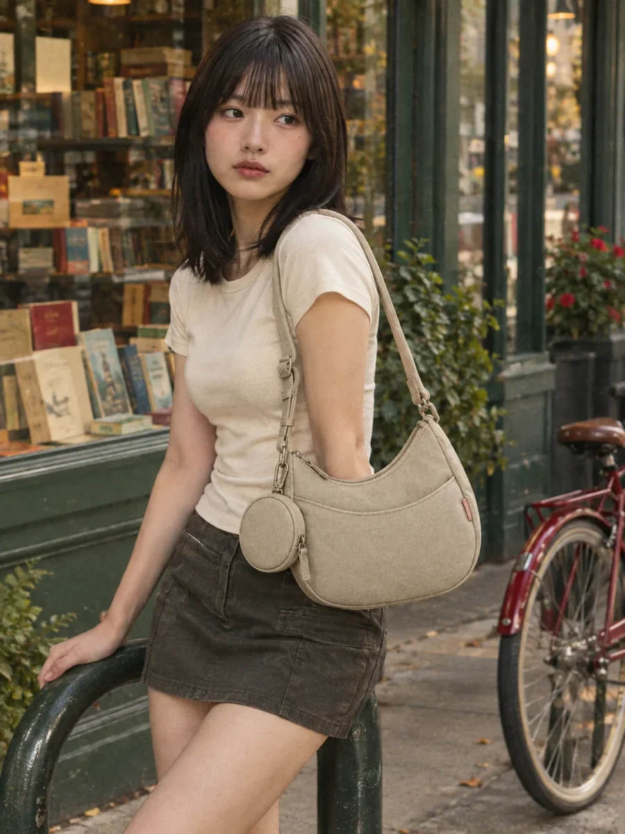 Clip Pouch Duo in Stone, worn out in the city