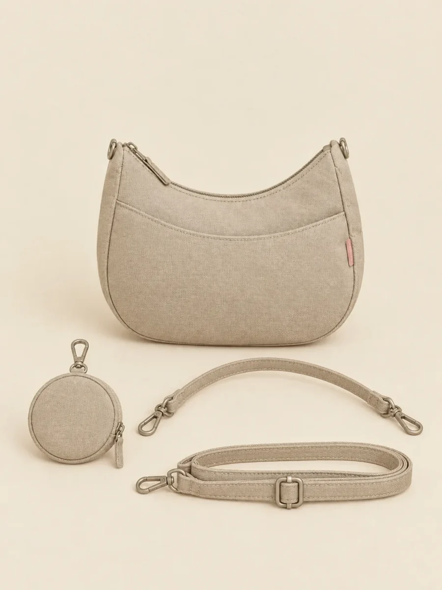Clip Pouch Duo with its detachable pieces unclipped and laid beside it
