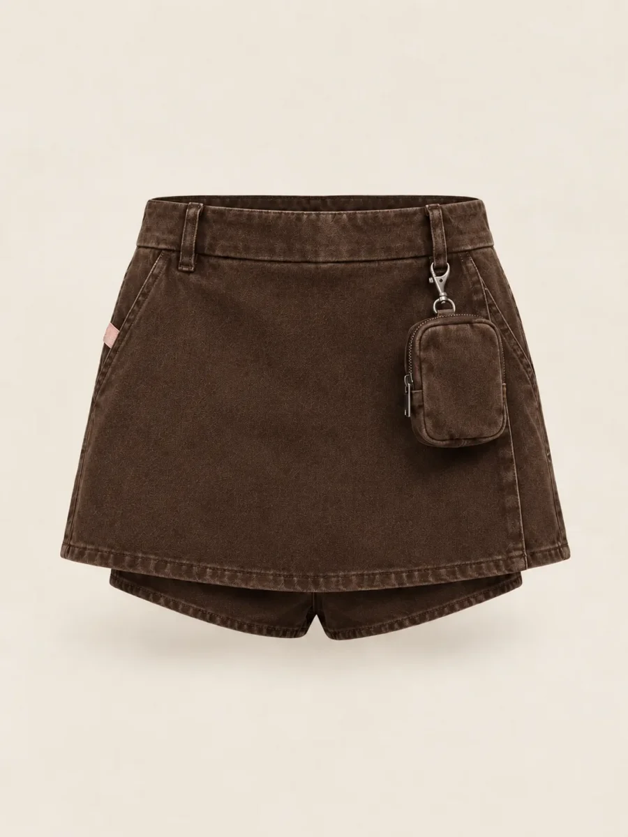 Clip Pouch Skort in Cocoa, front view