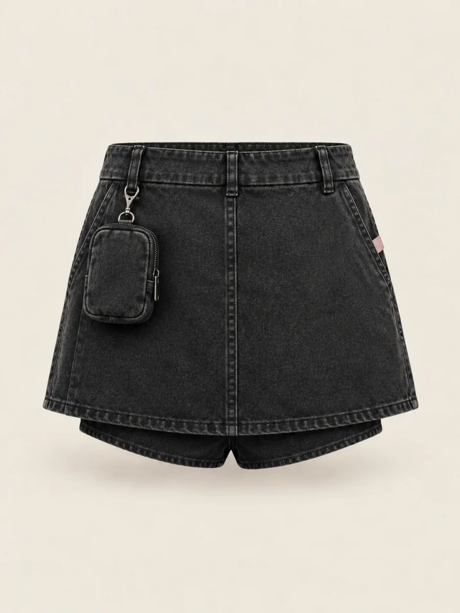 Clip Pouch Skort in Washed Black, back view