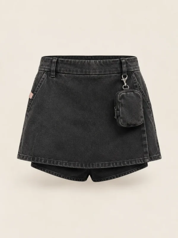 Clip Pouch Skort in Washed Black, front view