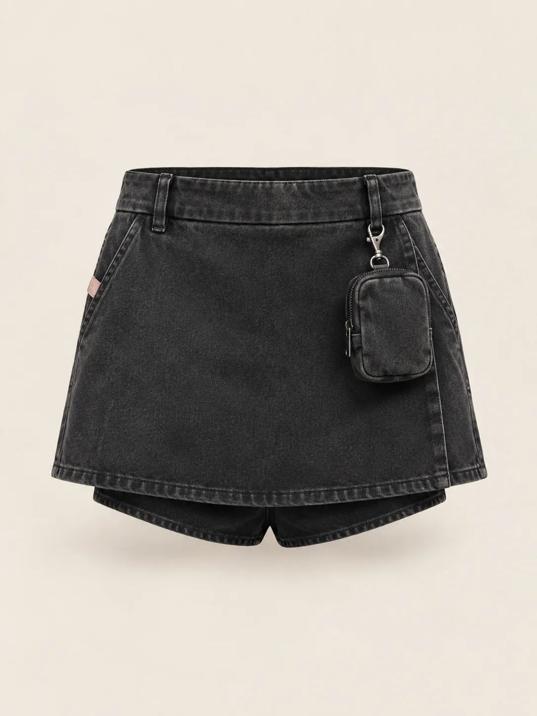 Clip Pouch Skort in Washed Black, front view
