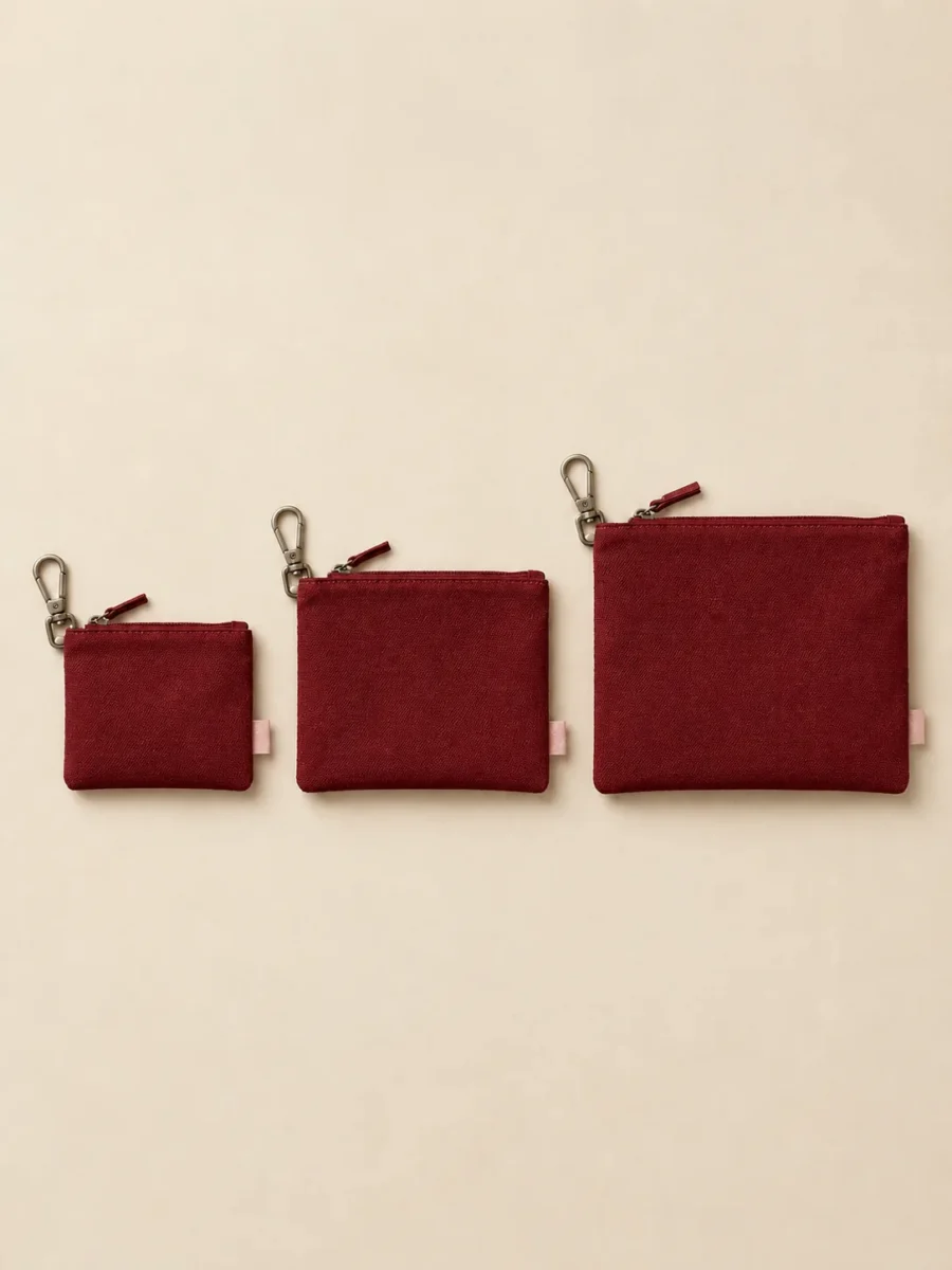 Clip Pouch Trio in Cherry, front view