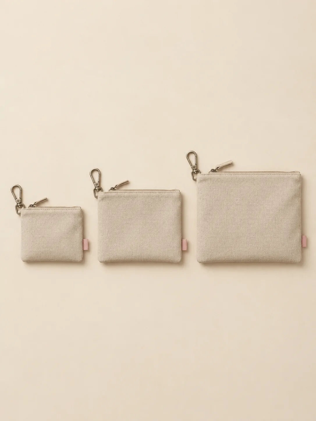 Clip Pouch Trio in Stone, front view