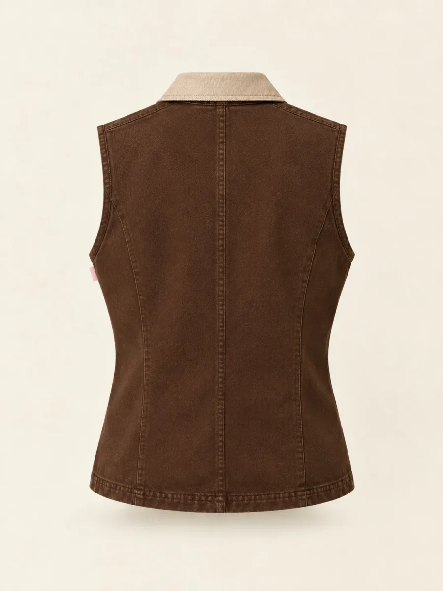 Collared Work Vest in Cocoa, back view