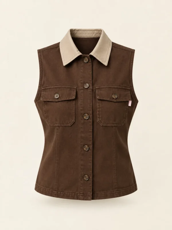 Collared Work Vest in Cocoa, front view