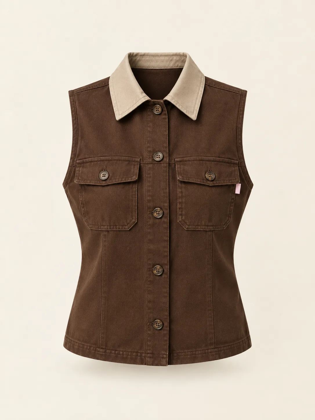 Collared Work Vest in Cocoa, front view