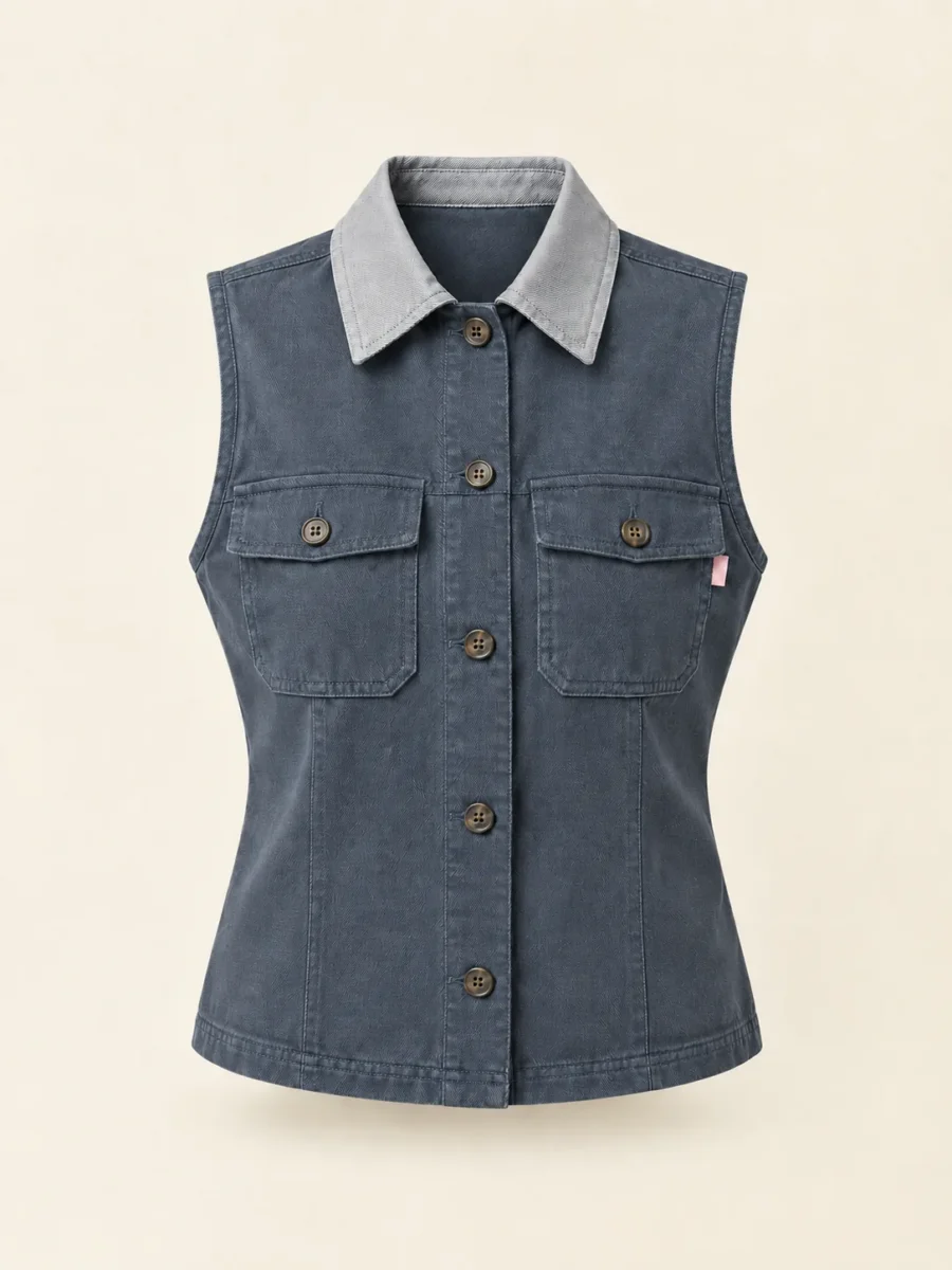 Collared Work Vest in Slate, front view