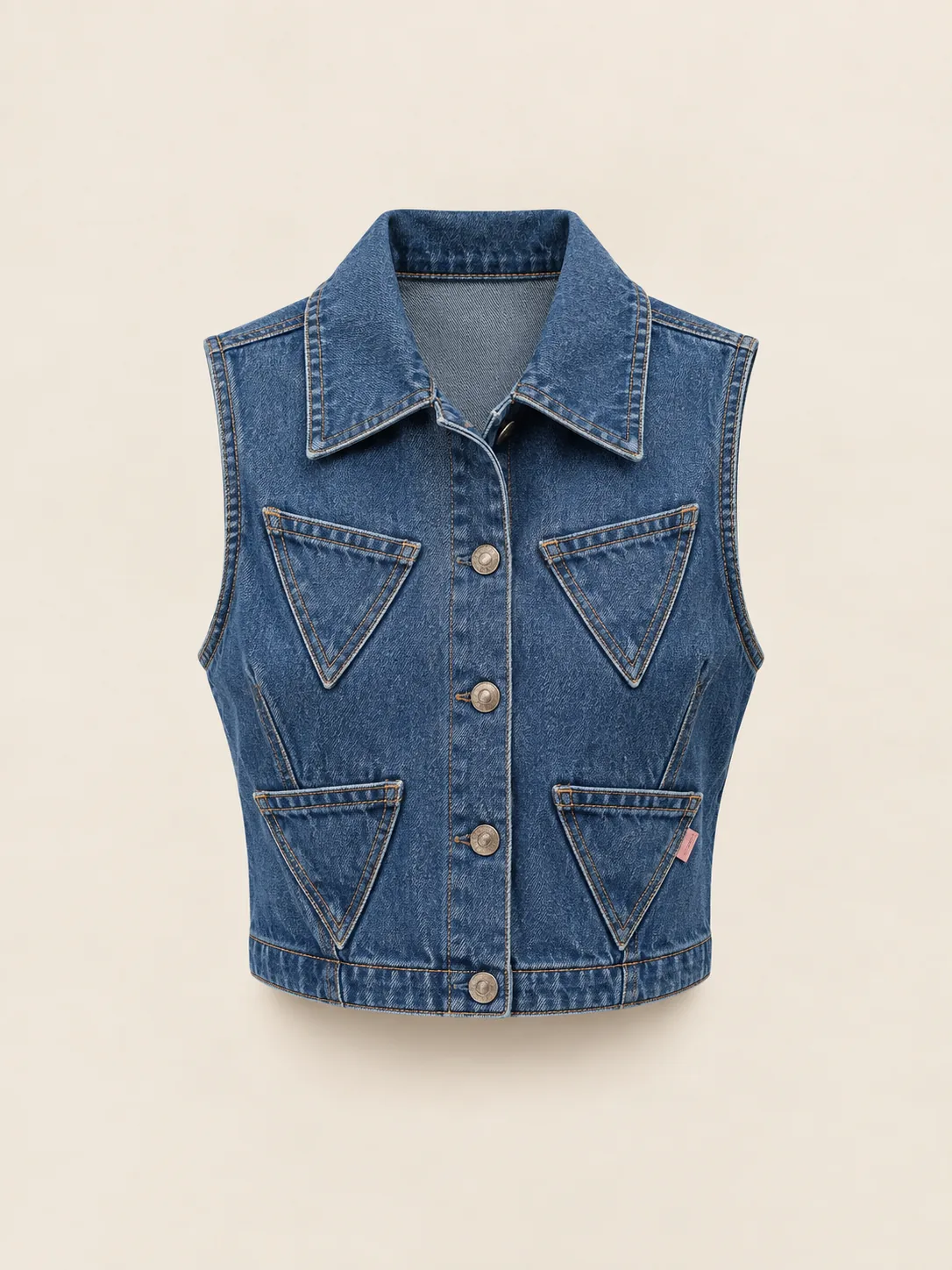 Corner Pocket Denim Vest in Indigo, front view