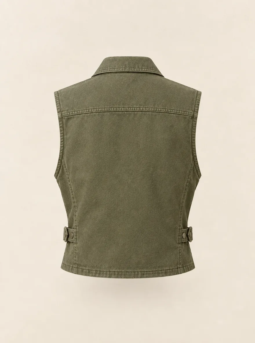 Crate Digger Waistcoat in Olive, back view