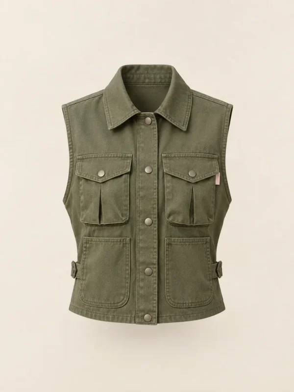 Crate Digger Waistcoat in Olive, front view