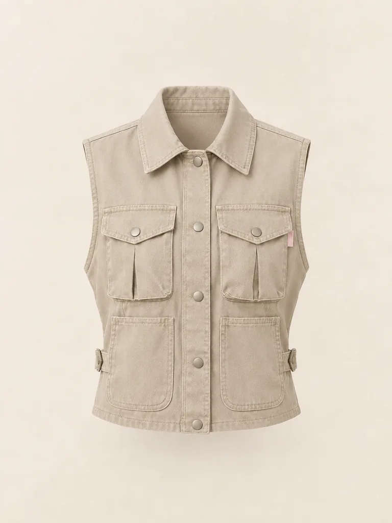 Crate Digger Waistcoat in Stone, front view
