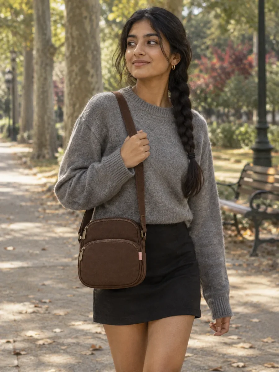Double Deck Sling in Cocoa, worn out in the city