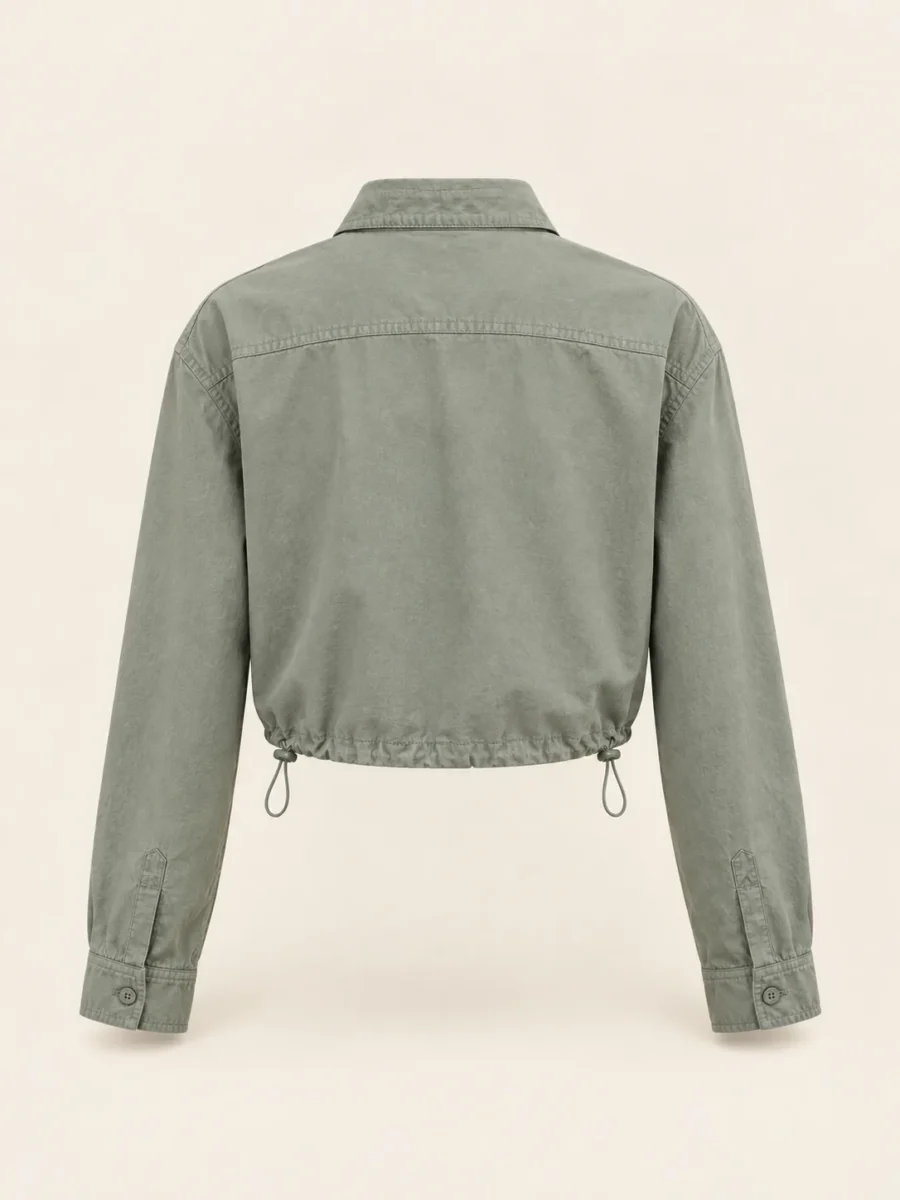 Drawcord Hem Shirt in Sage, back view
