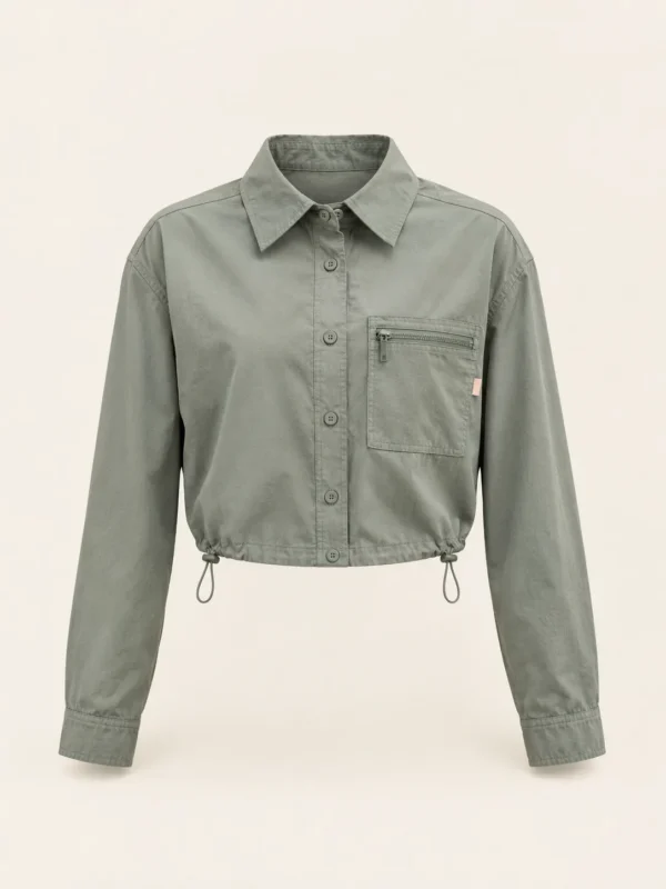Drawcord Hem Shirt in Sage, front view