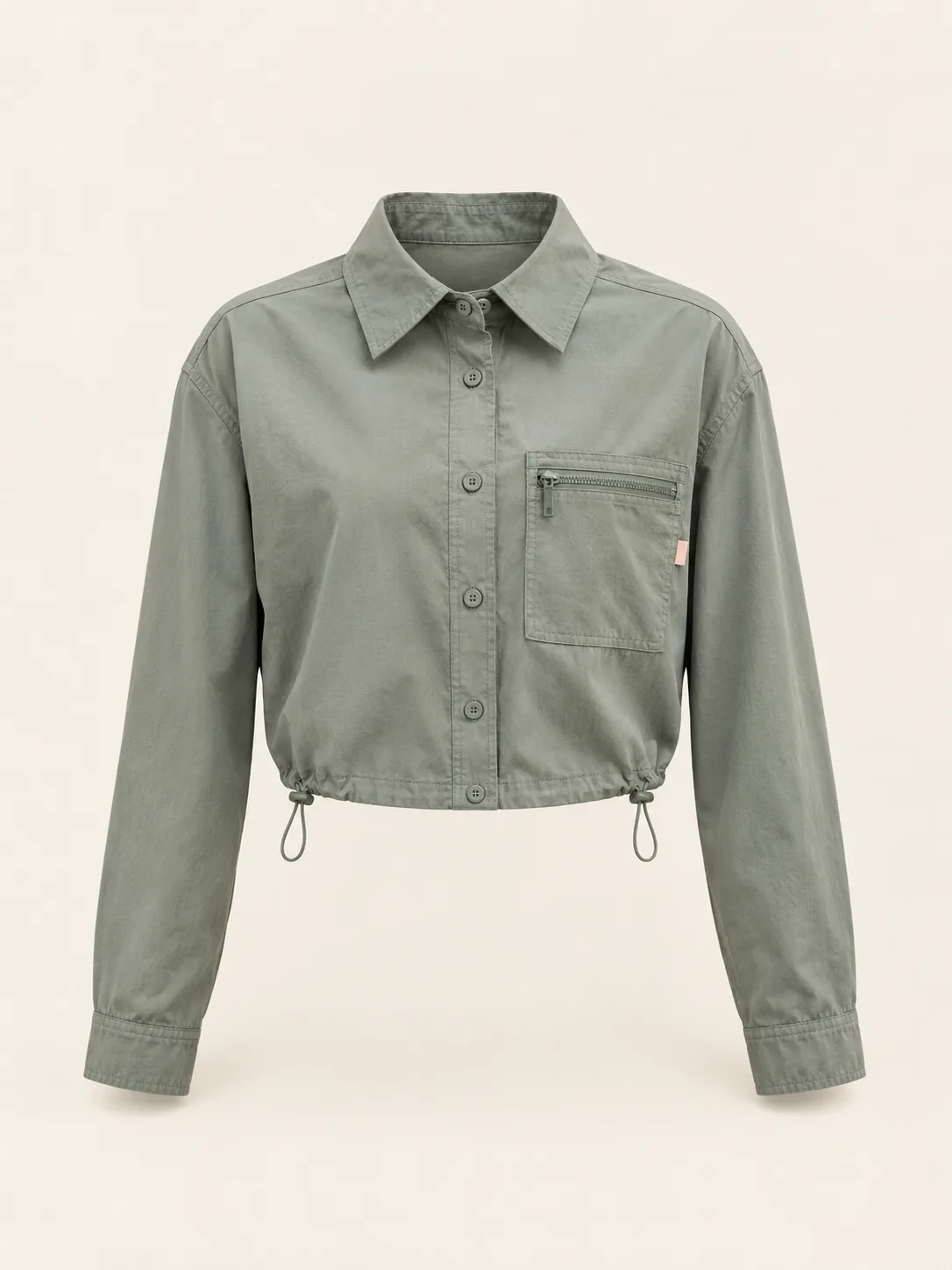 Drawcord Hem Shirt in Sage, front view