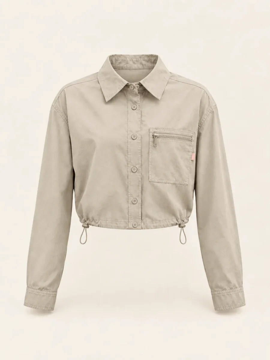 Drawcord Hem Shirt in Stone, front view