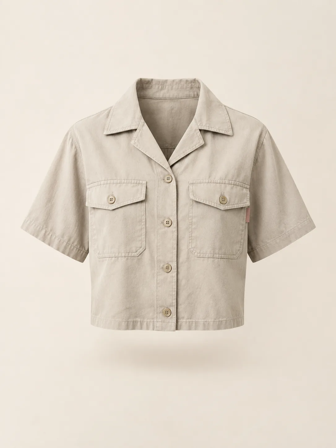 Flap Pocket Camp Crop in Stone, front view