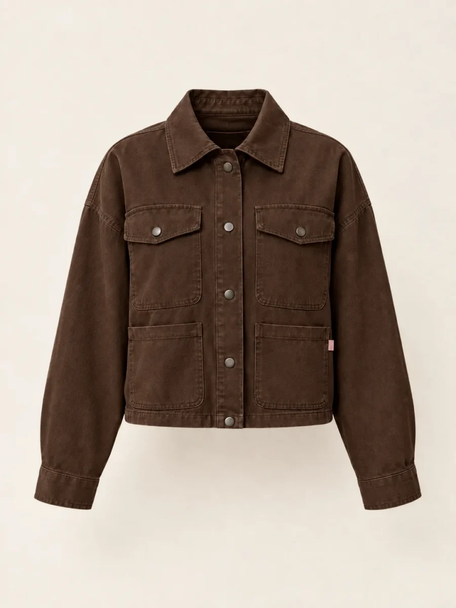 Four Pocket Overshirt Crop in Cocoa, front view