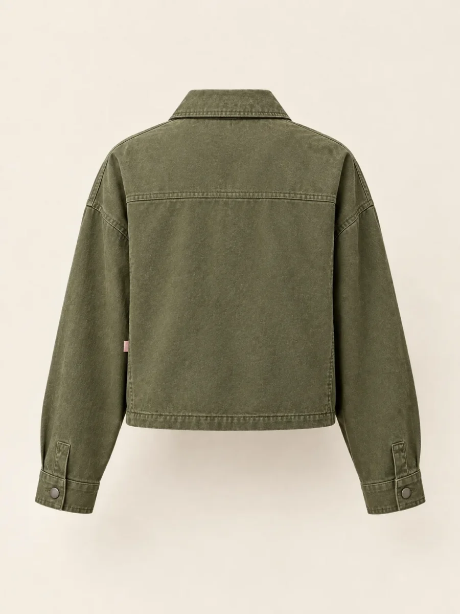 Four Pocket Overshirt Crop in Olive, back view