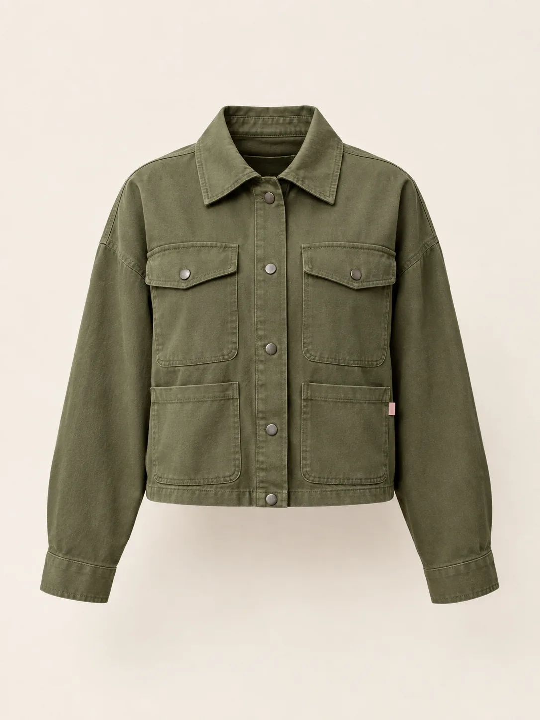 Four Pocket Overshirt Crop in Olive, front view