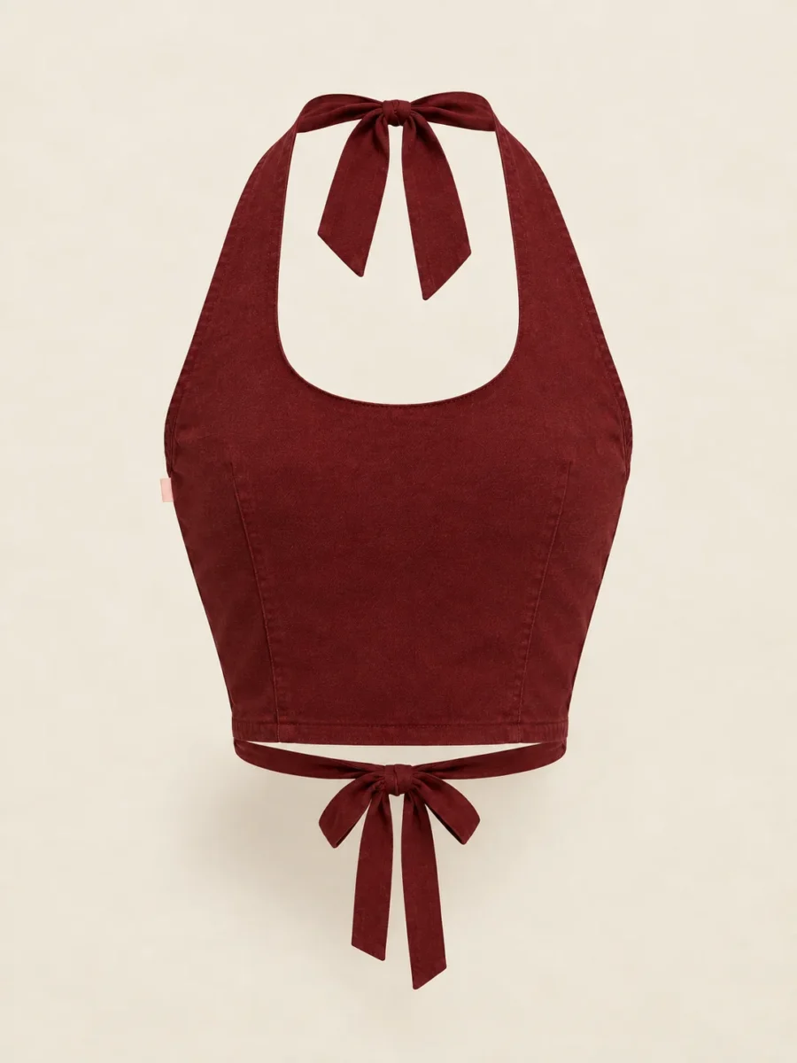 Halter Cargo Top Vest in Cherry, back view