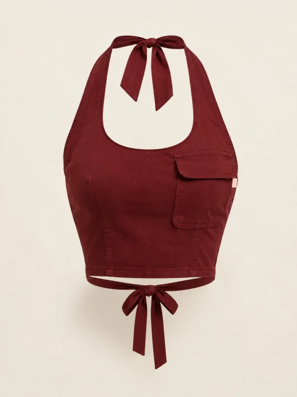 Halter Cargo Top Vest in Cherry, front view