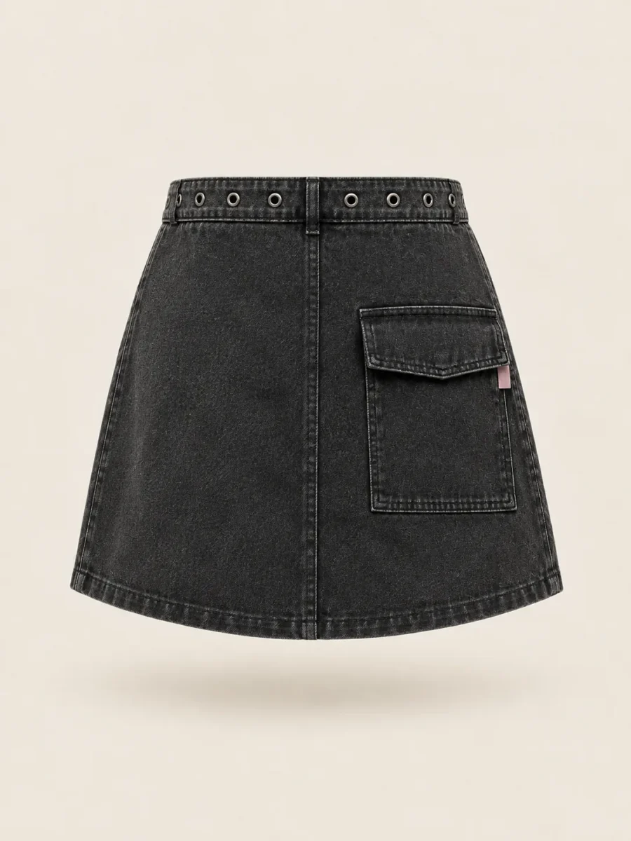 Kilt Front Utility Mini in Washed Black, back view