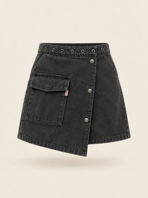Kilt Front Utility Mini in Washed Black, front view