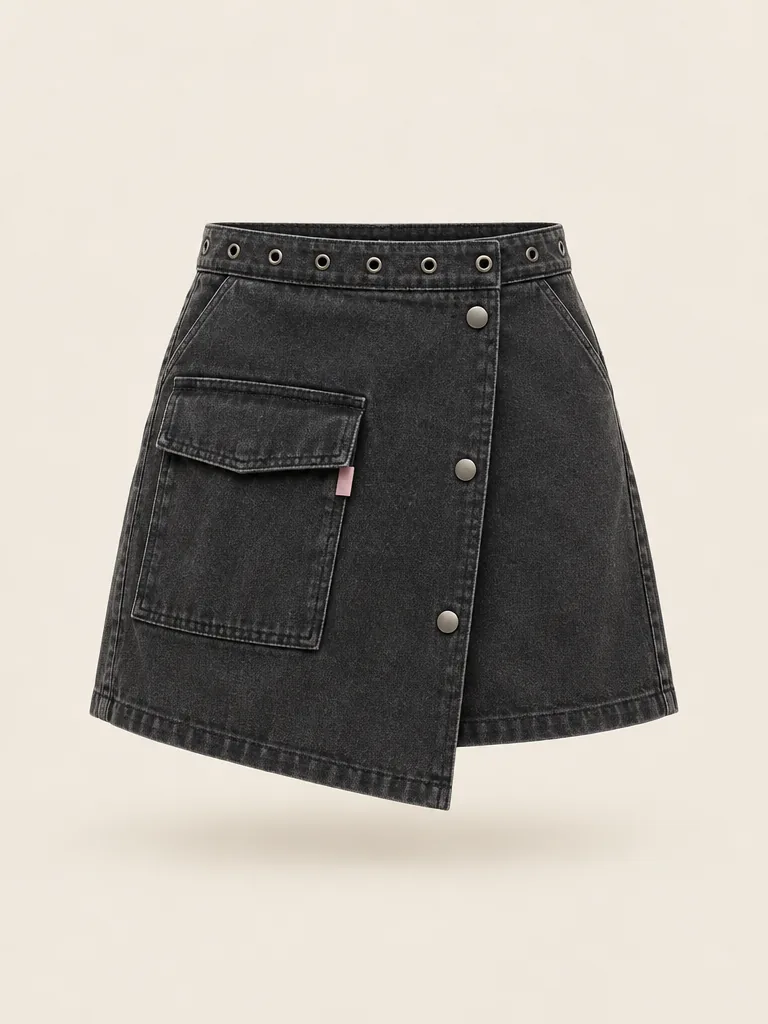 Kilt Front Utility Mini in Washed Black, front view