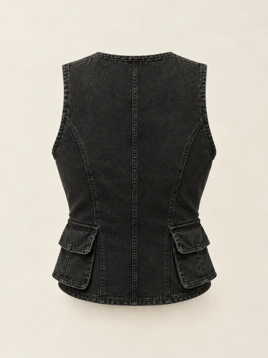 Laced Cargo Vest in Washed Black, back view