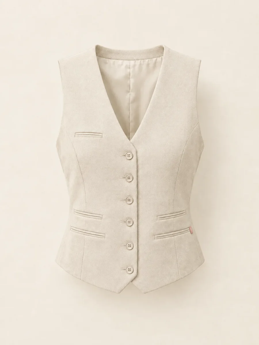 Ledger Tailored Waistcoat in Ecru, front view