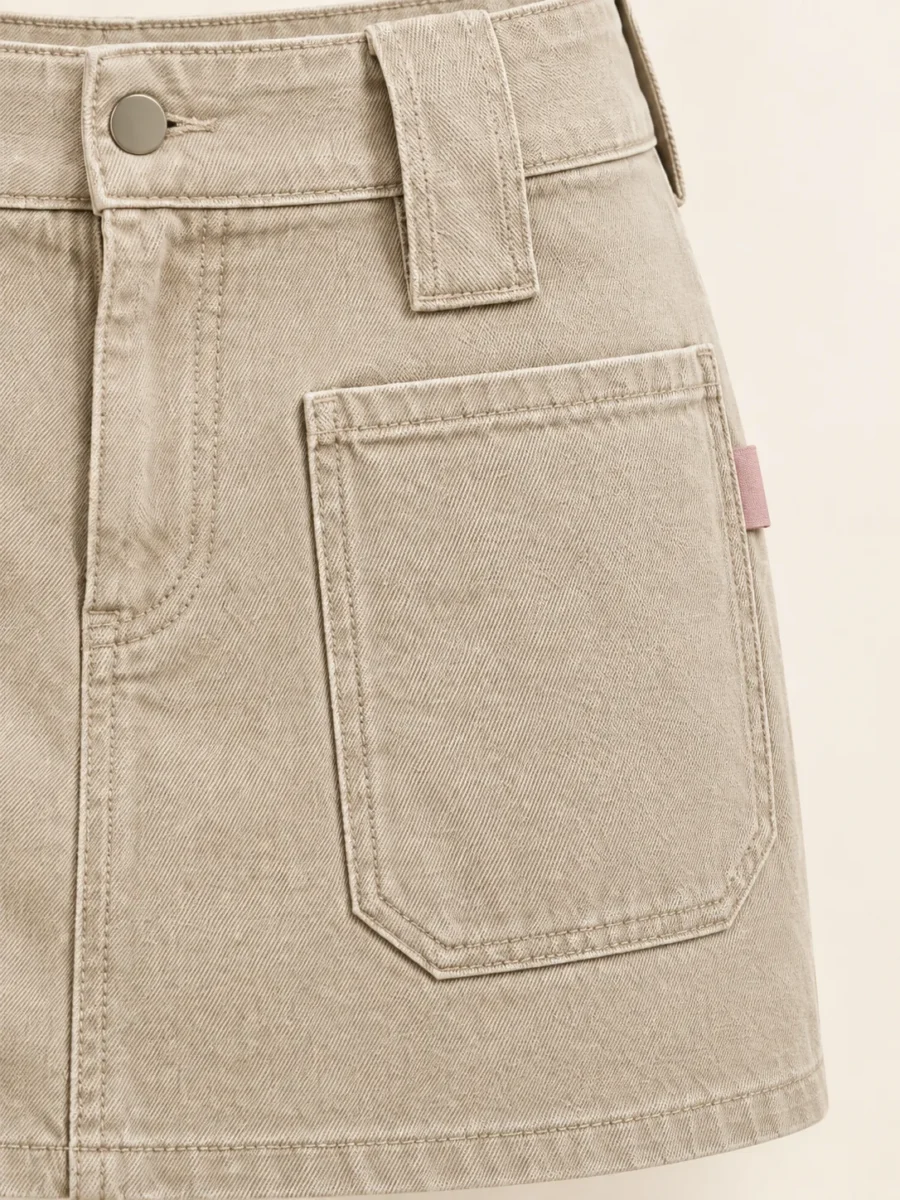 Low-Rise Loop Mini in Stone, close-up of pockets and hardware