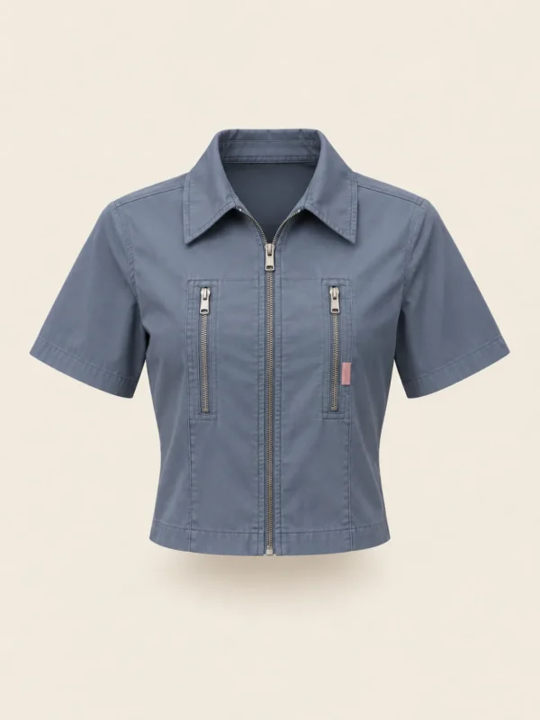 Mechanic Zip Crop in Slate, front view