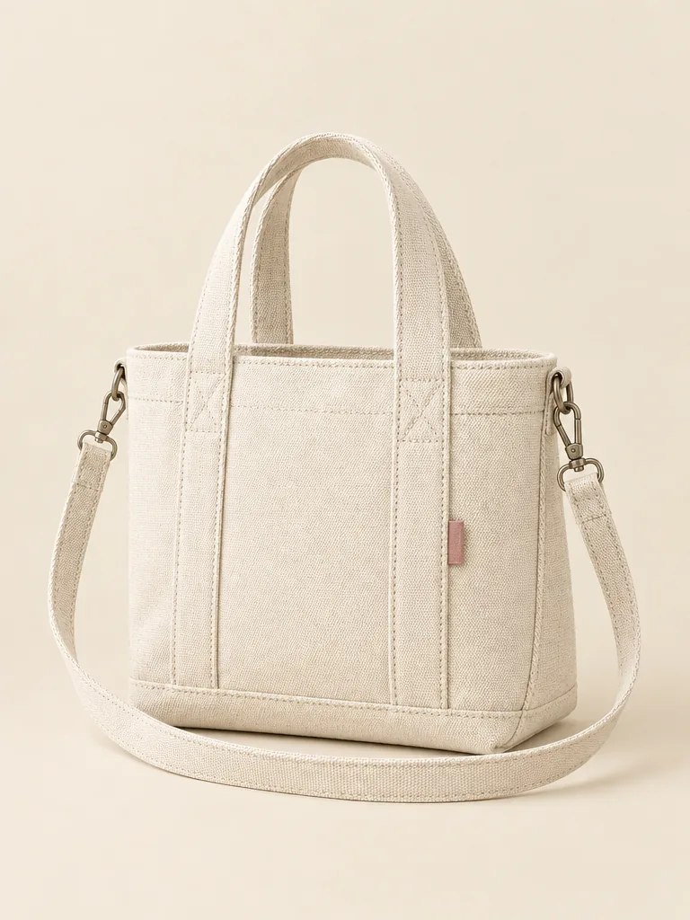 Mini Tote & Pouch in Ecru, back and side view